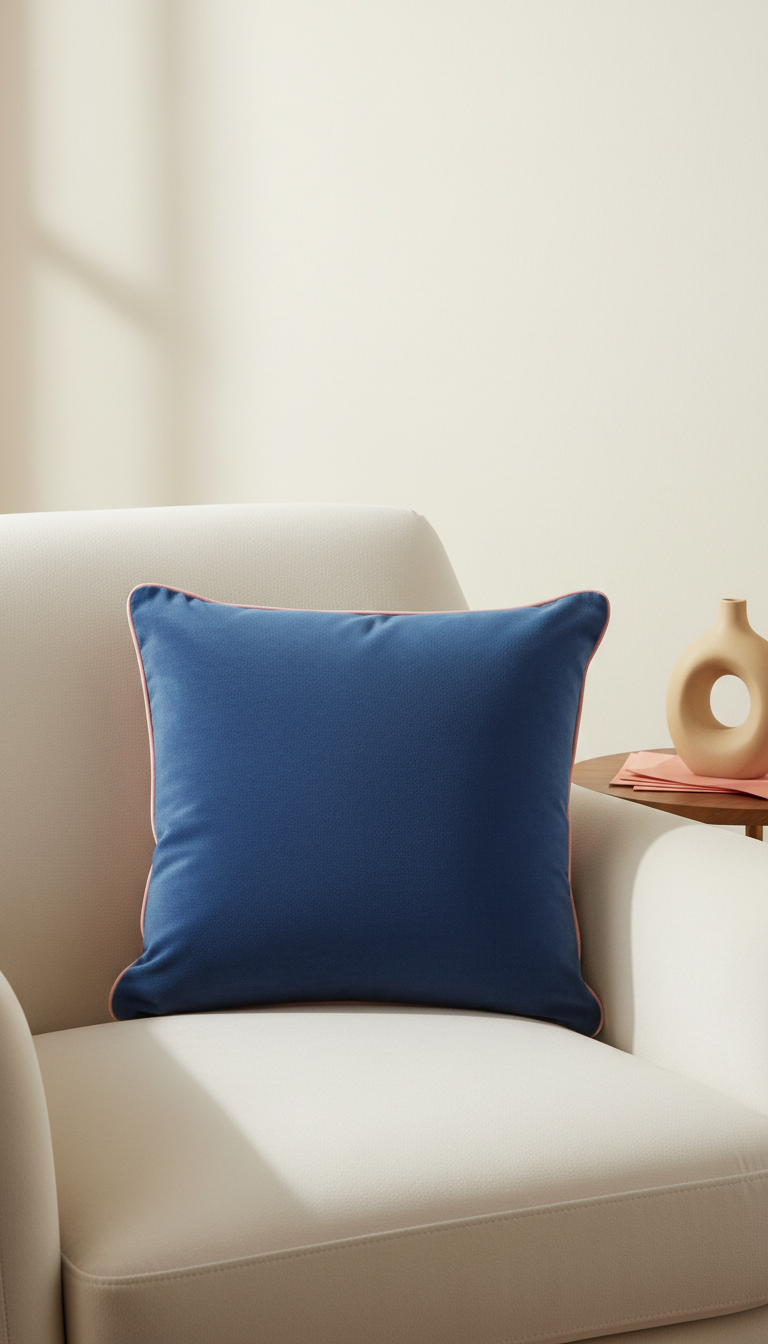 Gallery Blue Piped-Edge Throw Pillow
