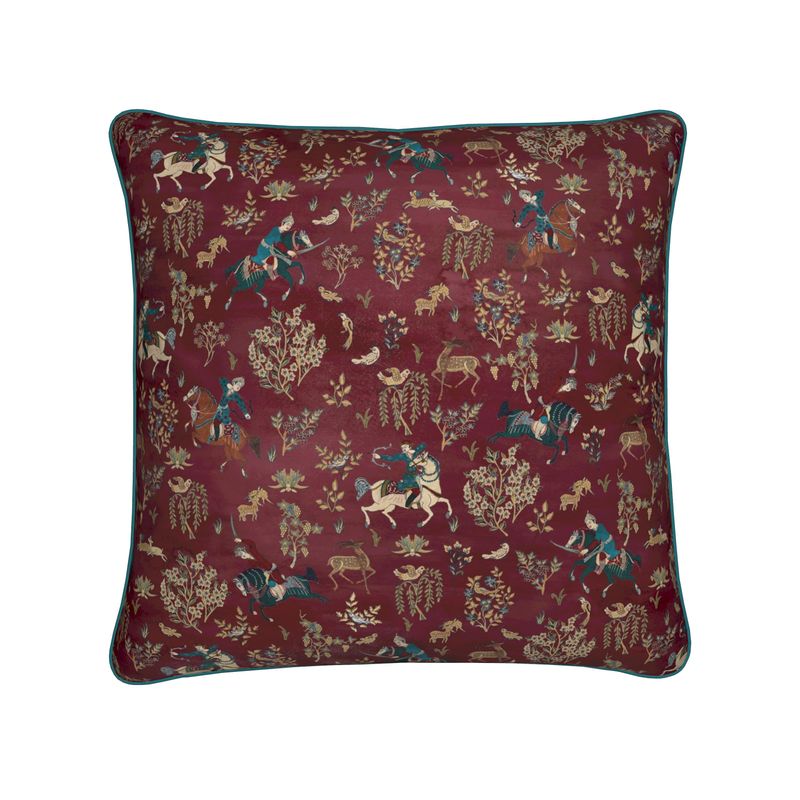 Persian Hunting Scene Pillow Cover - Pomegranate