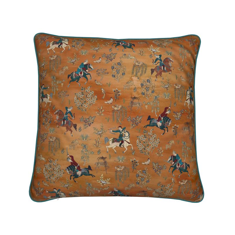 Persian Hunting Scene Throw Pillow - Saffron