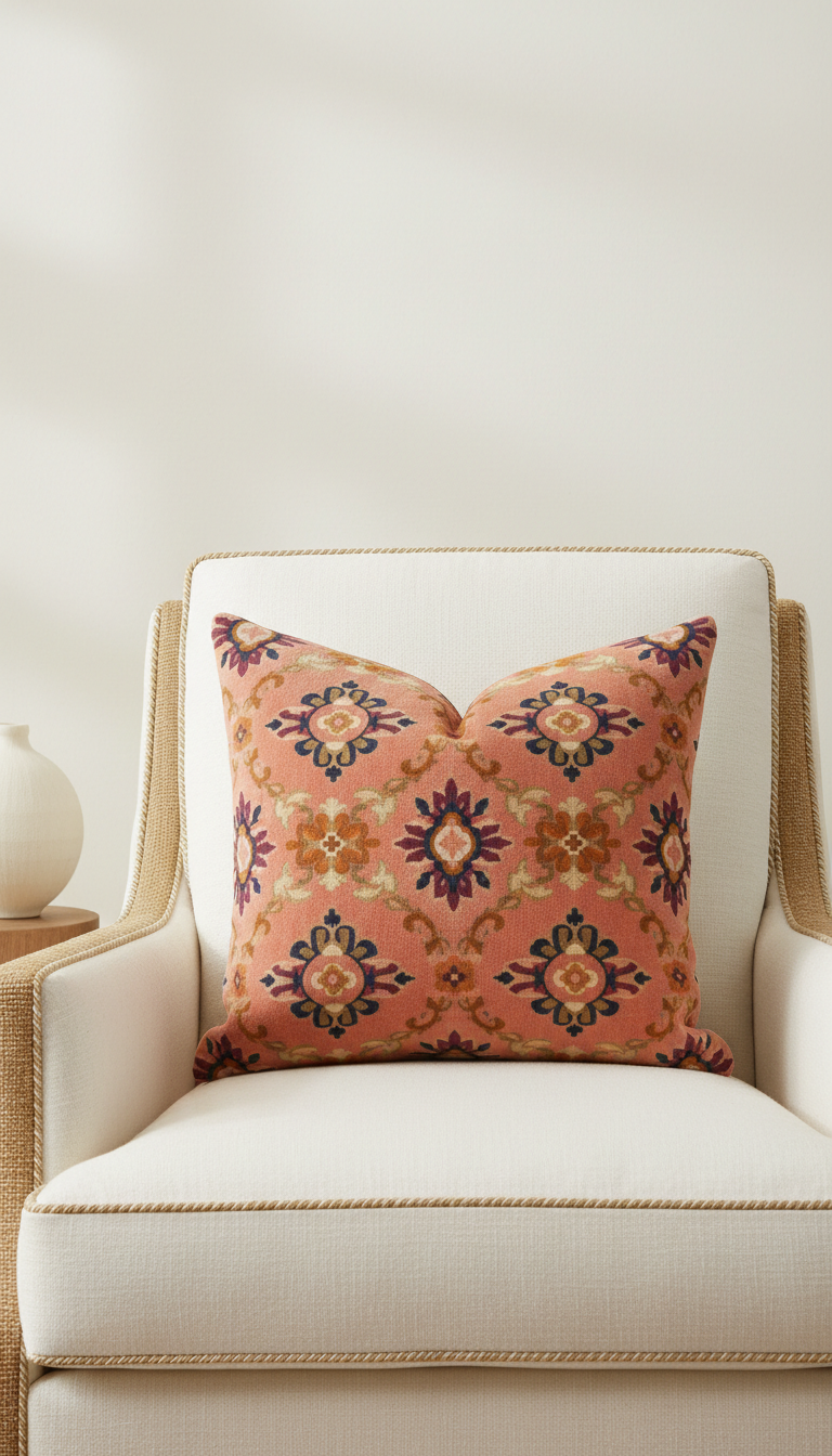Apricot Velvet Patterned Lumbar Pillow