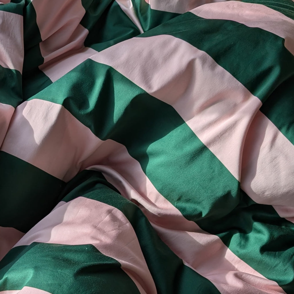 Green & Pink Striped Reversible Duvet Cover