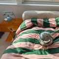 Green & Pink Striped Reversible Duvet Cover