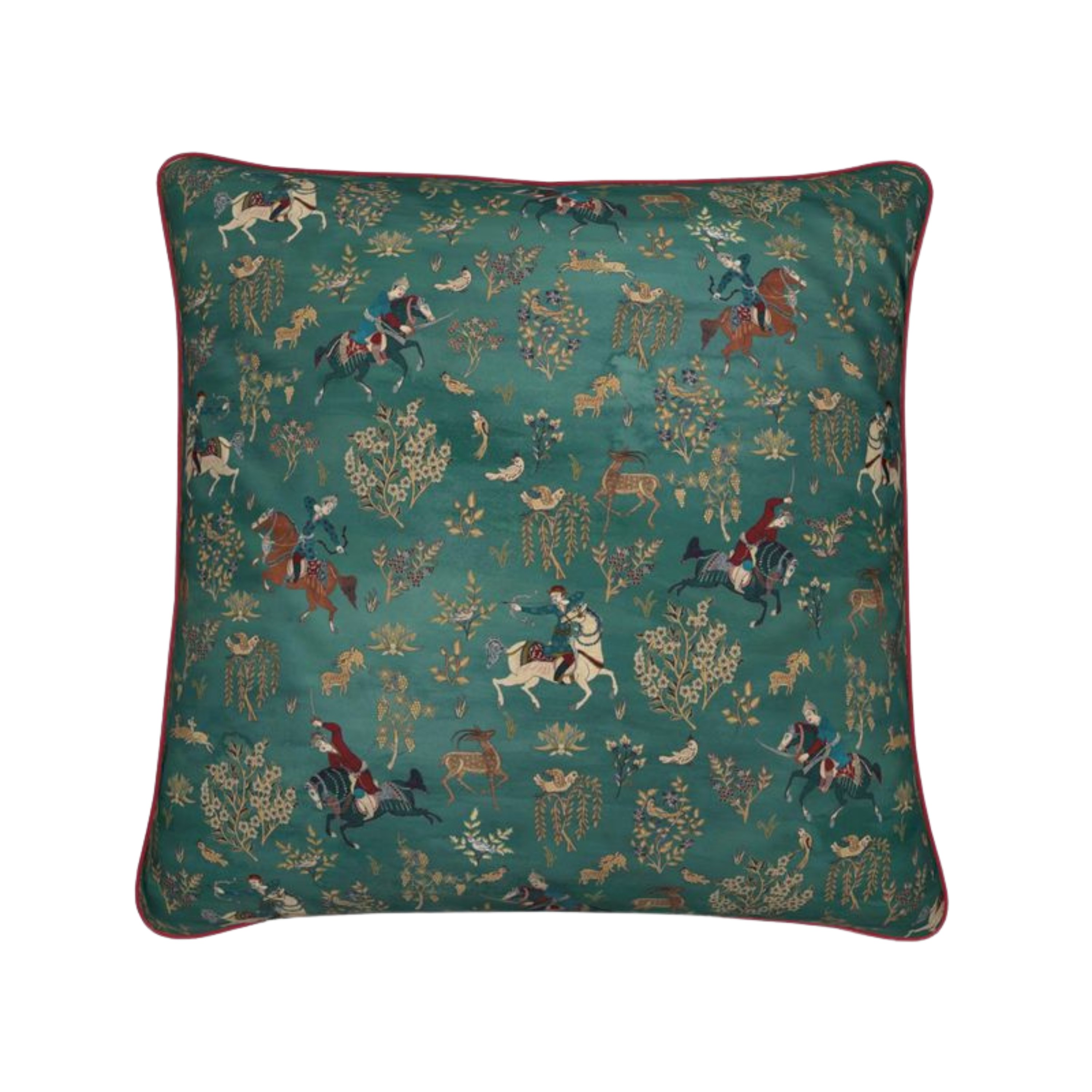 Persian Hunting Scene Throw Pillow - Peacock