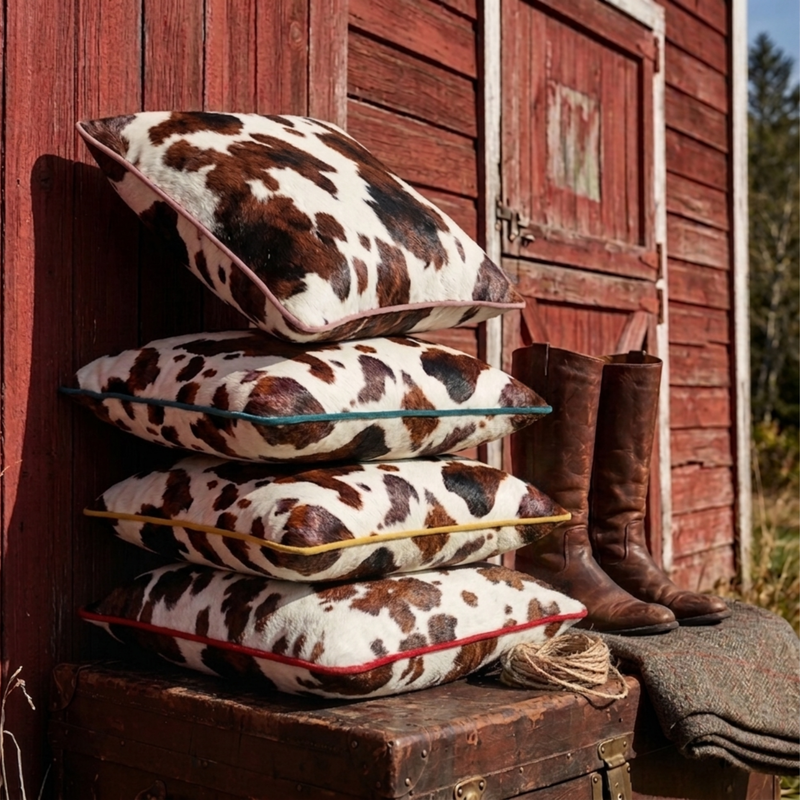 Spicy Cowhide Print Pillow Cover with Red Piping
