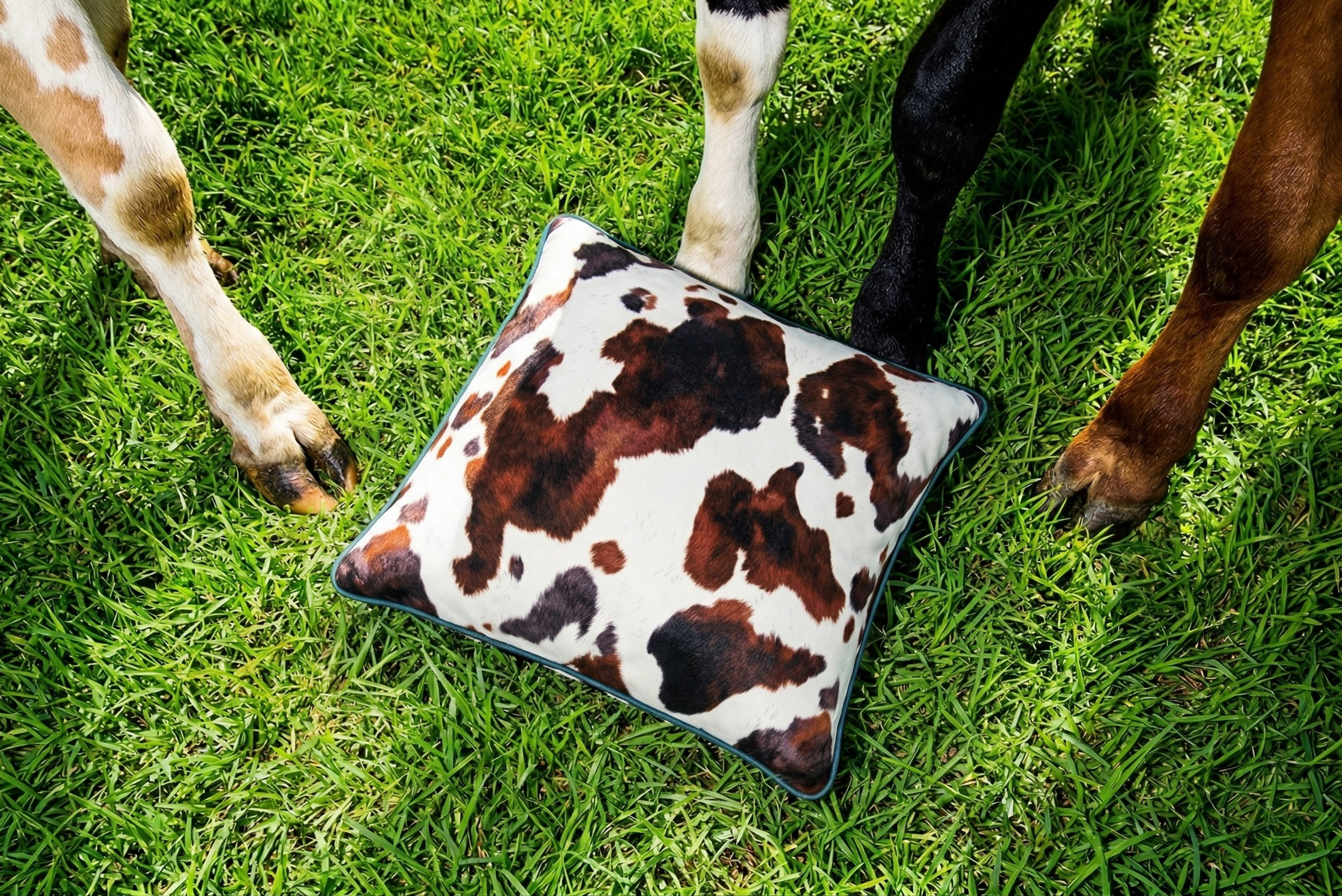 Spicy Cowhide Print Throw Pillow with Piping