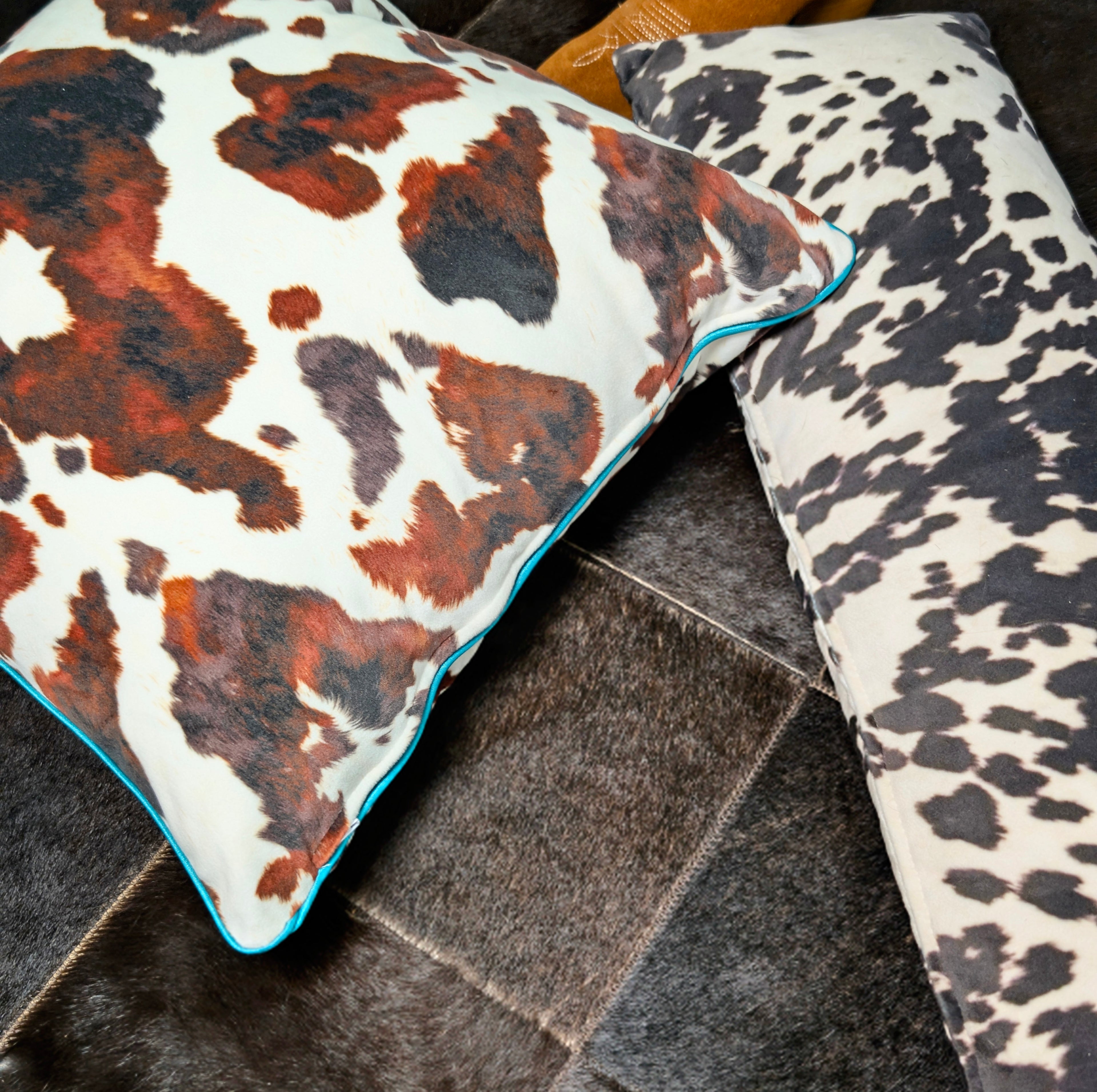 Spicy Cowhide Print Throw Pillow with Piping