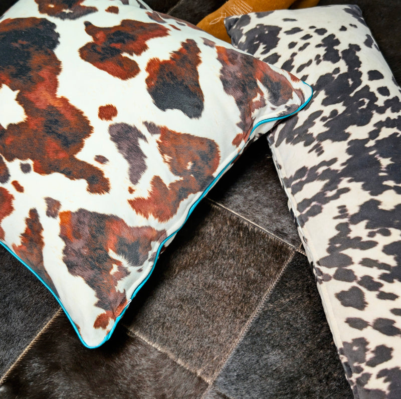 Spicy Cowhide Print Throw Pillow with Piping